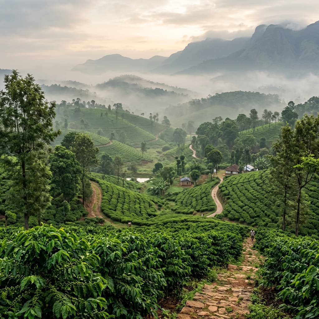 Coorg scenic landscape and coffee plantations